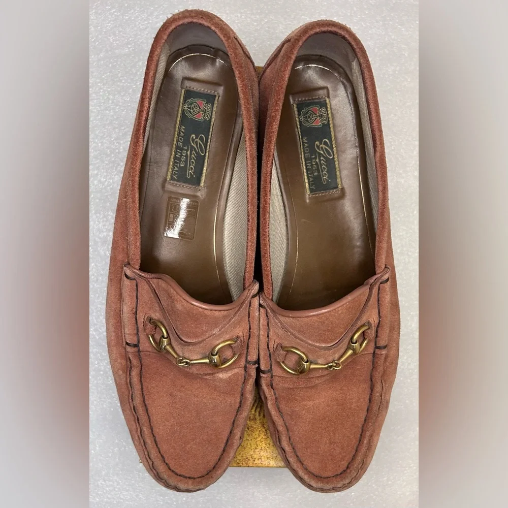 Vintage Gucci Horsebit 1953 Loafers Chestnut Brown Orange Suede Size W’s 39.5 - Picture 3 of 11